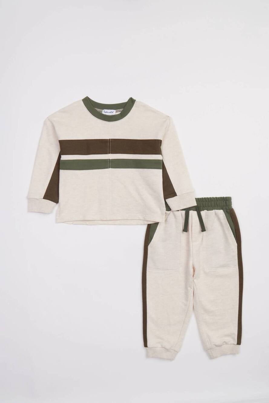 NEW SPLENDID kid's atlis sweatshirt set in oat/evergreen